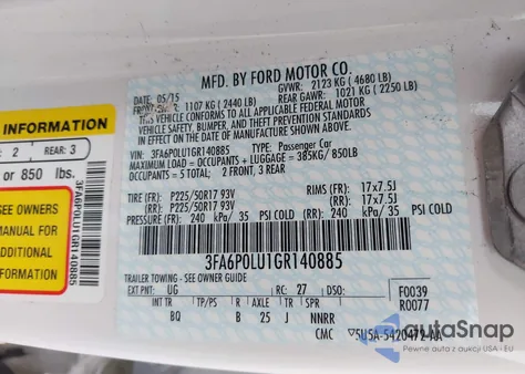 2016 Ford Fusion Hybrid Se from USA, damaged, VIN 3FA6P0LU1GR140885